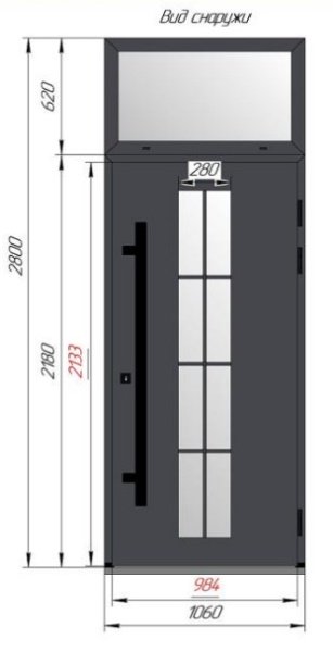 Уличная алюминиевая входная дверь с терморазрывом Werker Termo Plus 960*2700, снаружи RAL 7024, внутри Ral 9010