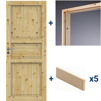 фото комплект сосновой двери swedoor tradition 51, прозрачный лак: полотно + коробка + наличник