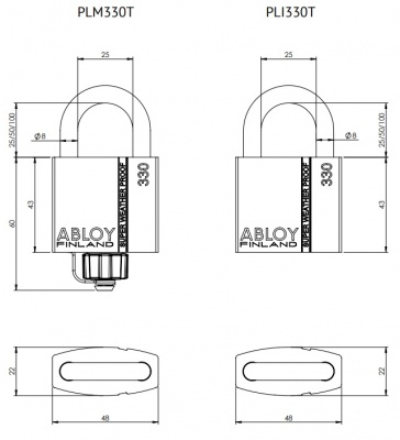 Всепогодный навесной замок Abloy (Аблой) PLM330/PLI330, дужка 8 мм