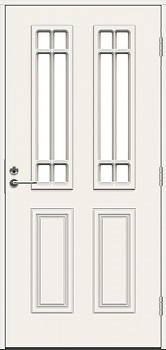 Теплая входная дверь SWEDOOR by Jeld-Wen Classic Debussy Eco, М9*21 правая, стекло Dekor, с LC200, цвет синий NCS S 5020-R90B