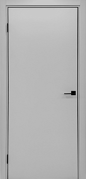 фото дверь kapelli classic гладкая, моноколор серый 7047 с алюминиевой торцевой накладкой в чёрном цвете