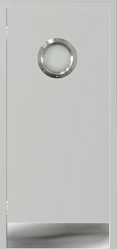 фото дверь kapelli classic маятниковая с иллюминатором серая ral 7035