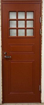 Теплая входная дверь SWEDOOR by Jeld-Wen Classic C1850 W72, красная, М9*23, правая, №21