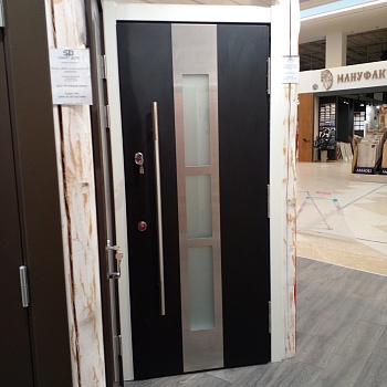 Тёплая входная дверь с терморазрывом NORD 85 Термико НС-44 21 ДБ СТ 21*9*1 ПР Чёрный янтарь Муар, ДКВ 9005 мат,замок Гардиан, д.п.нерж.