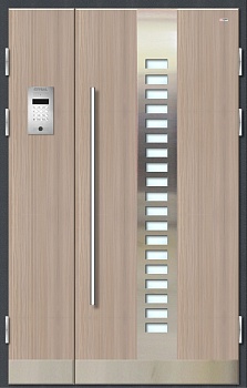 Дверь металлическая для подъезда Nord Женева со стеклопакетом с решеткой