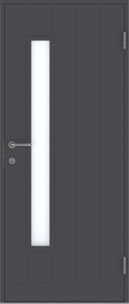 Теплая финская входная дверь SWEDOOR by Jeld-Wen Basic B0034, тёмно-серая,  9*21, ПРАВАЯ, замок LC102