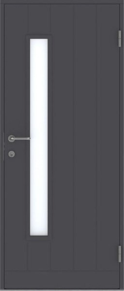 Теплая финская входная дверь SWEDOOR by Jeld-Wen Basic B0034, тёмно-серая,  9*21, ПРАВАЯ, замок LC102
