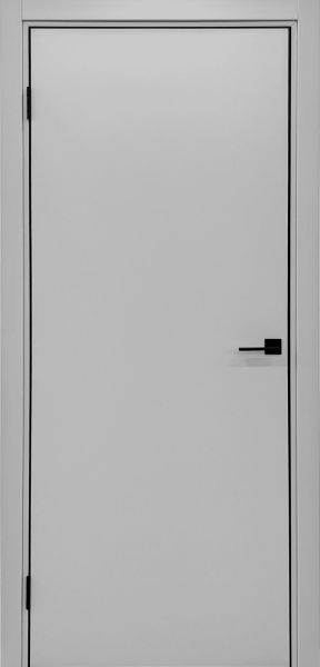 Дверь Kapelli classic гладкая, моноколор серый 7047 с алюминиевой торцевой накладкой в чёрном цвете, 7*21