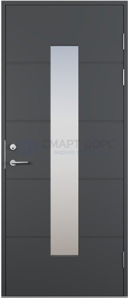 Дверь наружная деревянная ScanDo L024, тёмно-серая, 9*21, правое