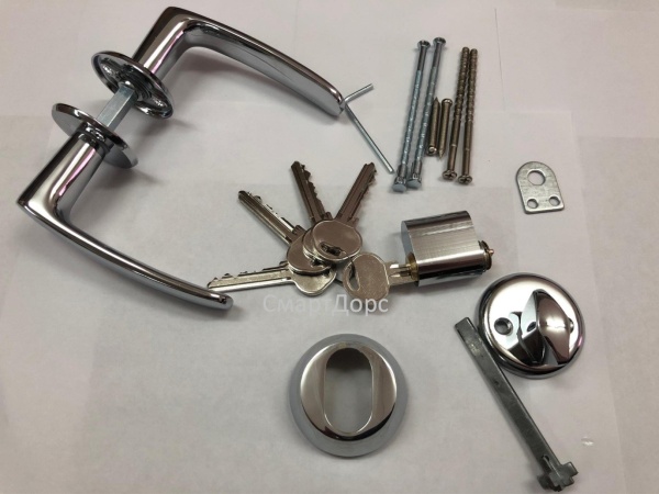 Комплект фурнитуры в хроме для замка ABLOY LC102 (ручка UL27, цилиндр, скобянка)