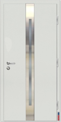 Тёплая входная дверь NORD FIN DOORS NFD15 со стеклопакетом, белая, в комплекте с фурнитурой ABLOY фотография