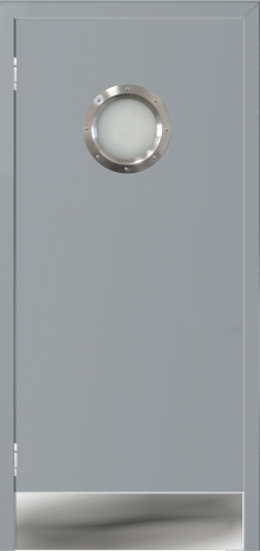 Дверь Kapelli classic маятниковая с иллюминатором серая RAL 7040, 7*21